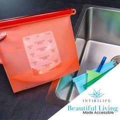 INTIRILIFE 4X Lebensmittelbeutel Silikon, 1L Füllmenge Mehrere Farben -23 X 17,5 Cm- Wiederverwendbar Zip Verschluss, Gefrier - Und Aufbewahrungsbeutel Für Gemüse Fleisch Snacks Spülmaschinengeeignet